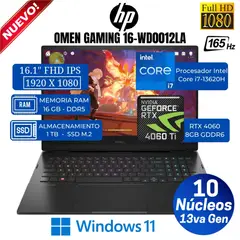 Laptop OMEN Gaming 16-wd0012la 16.1” FHD IPS, Core i7-13620H, Ram16GB, Ssd 1TB, Rtx 4060, Win11