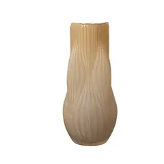 PANADECOR - Jarrón Beige de Vidrio Elegante con Textura Ondulada 32cm