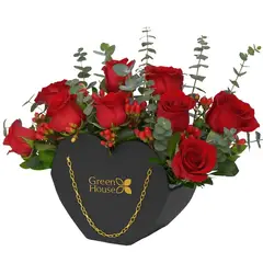 GREEN HOUSE FLORERIA - Arreglo de 9 Rosas Naturales en Cartera Negra Corazón