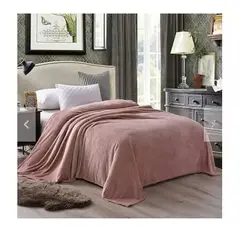 GENERICO - CUBRECAMA DOS PLAZAS Y MEDIA QUEEN DE PELUCHE PELO CORTO PALO ROSA