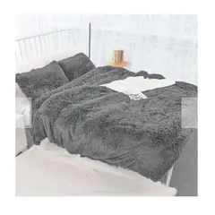 GENERICO - CUBRECAMA DOS PLAZAS Y MEDIA QUEEN DE PELUCHE PELO CORTO PLOMO