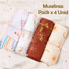 GENERICO - Manta Muselina para Bebé 100% Algodón Pack x 4 Unidades