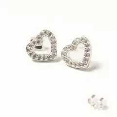 GENERICO - Aretes Corazón Silueta en Plata con Micro Circones