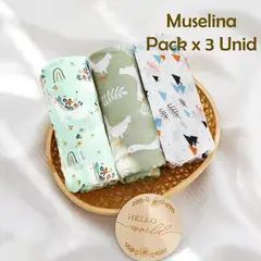 GENERICO - Manta Muselina para Bebé 100% Algodón Pack x 3 Unidades