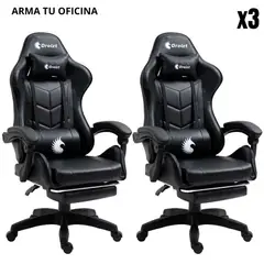 DREIZT - Combo 3 Silla Gamer Ergonómica Shine Series Negro