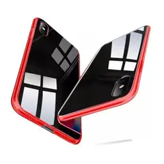 GENERICO - Case protector bumper metal & mica cristal iphone 10 X XS rojo
