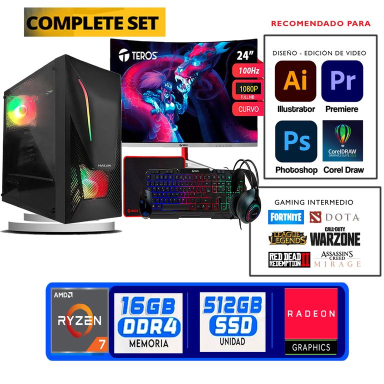 Computadora ryzen 7 5700g ram 16gb ssd 1TB monitor 24 full hd