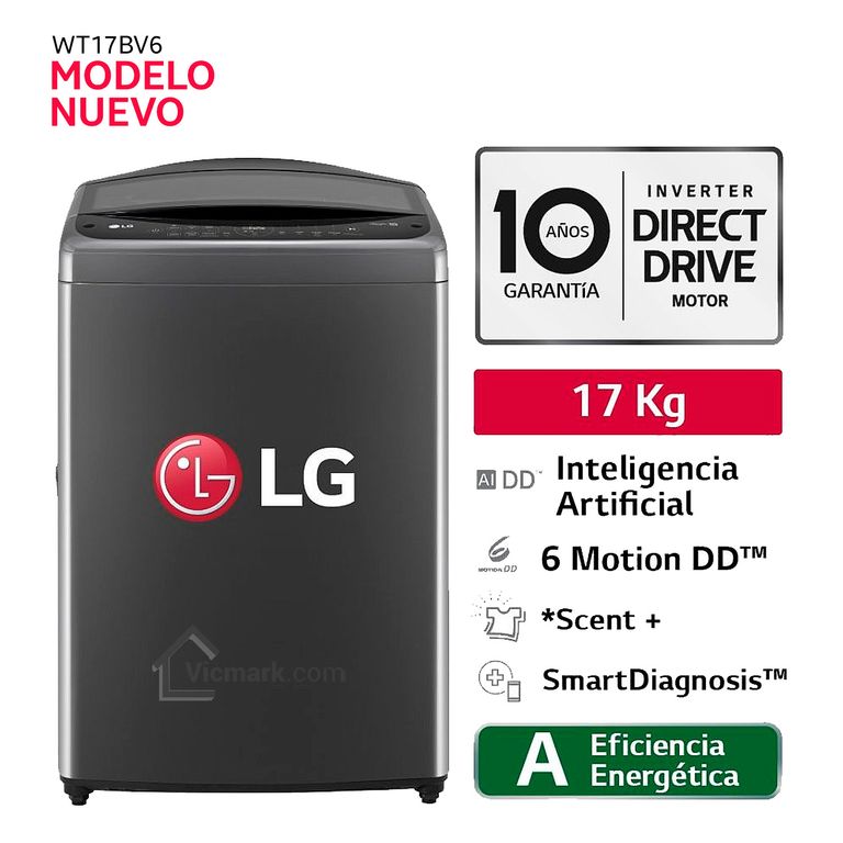 Lavadora 17kg WT17BV6 AI DD Carga Superior - Negro Claro