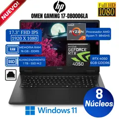 Laptop Omen Gaming 17-db0006la 17.3” FHD IPS, RYZEN 7-8845HS, Ram 16GB, Ssd 1 TB, Rtx 4050, Win11
