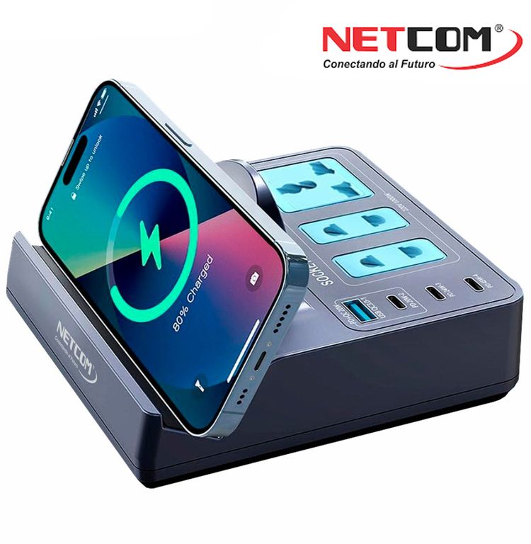 Cargador multifuncional 7 en 1 carga inalámbrica 3 sockets 3 tipo C