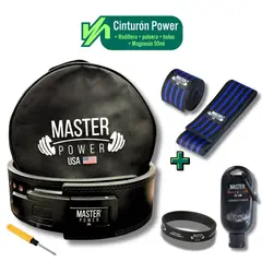 MASTERPOWER - CINTURON - MASTER POWER + RODILLERA AZUL + MAGNESIO 50ML