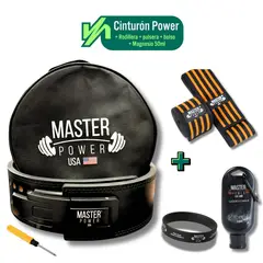 MASTERPOWER - CINTURON - MASTER POWER + RODILLERA NARANJA+ MAGNESIO 50ML