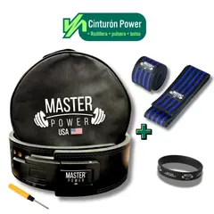 MASTERPOWER - CINTURON - MASTER POWER + RODILLERA AZUL + PULSERA