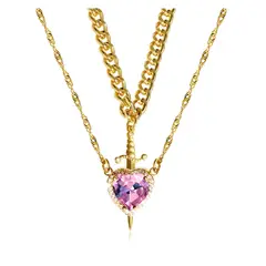 KARMY - Collar Pareja Corazón Rosa Espada Acero Joya Regalo Novios