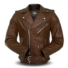 GENUINE - Casaca Biker para Hombre 100% Cuero Vacuno Color MarrónCamell