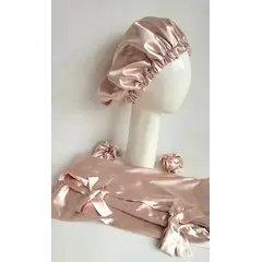 GENERICO - GORRO PARA DORMIR DE SATIN POR LOS DOS LADOS + FUNDA DE ALMOHADA NUDE