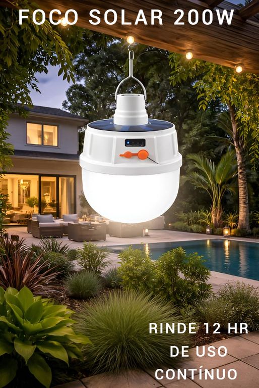 FOCO LED REFLECTOR SOLAR LINTERNA 200W LUZ FRIA RINDE12HRS CONTINUAS PREMIUM