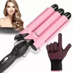 GENERICO - Rizador Profesional Ondulador de 3 Barriles para Cabello - Rosa - M