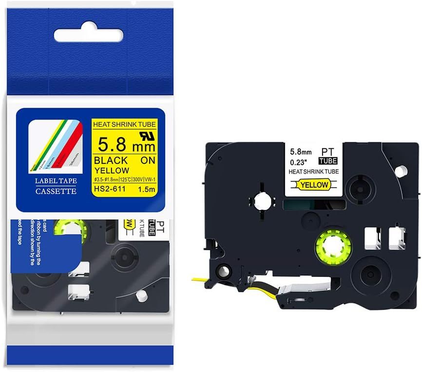 CINTA BROTHER COMPATIBLE HSe-611 5-8MM LETRA NEGRO SOBRE AMARILLO