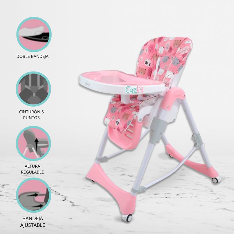 Silla de Comer Graduable para Bebé »LORI» Pink