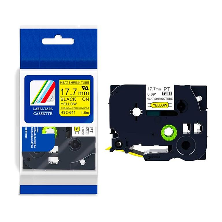CINTA BROTHER COMPATIBLE HS2-641 17-7MM LETRA NEGRO SOBRE AMARILLO