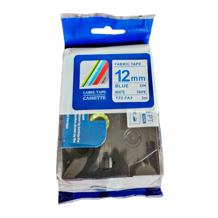 CINTA BROTHER COMPATIBLE TZ2-FA3 12MM LETRA AZUL SOBRE BLANCO