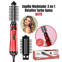 GAMA - Cepillo Modelador 3 en 1 Rotativo Turbo -Rojo