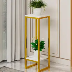 GENERICO - Mesa Auxiliar de 75 x 30 cm con Acabado de Mármol y Estructura Dorada