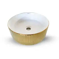 FRATELLI - Bowl de Loza Mod Circular Blanco con Dorado 36x36x12cm