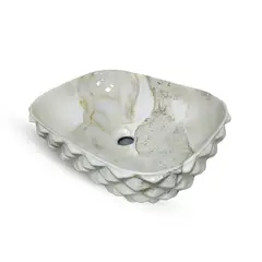 FRATELLI - Bowl de Loza Mod Rectangular Marmoleado Blanco 48x35x13cm