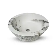 FRATELLI - Bowl de Loza Mod Circular Marmoleado Blanco con Gris 41x41x15cm