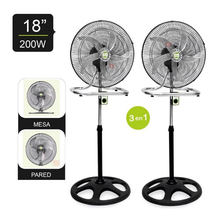COMBO DE VENTILADORES 3 EN 1 DE 18' BK-8219VING NEGRO 200W