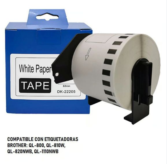CINTA BROTHER COMPATIBLE DK-2205 62MM LETRA NEGRO SOBRE BLANCO