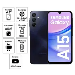 SAMSUNG - Celular Galaxy A15 128GB 6GB ram 50MP frontal 13MP 6,5 Pulg negro azulado