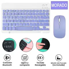 GENERICO - Kit Teclado Y Mouse Bluetooth Morado Recargable Pc Tablet iPad Morado