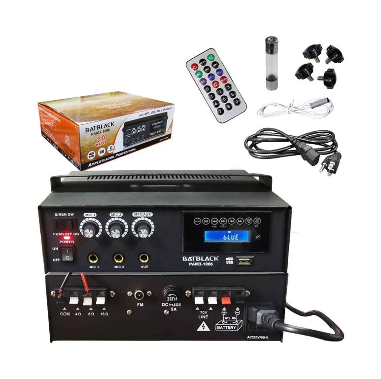 Amplificador de audio 80W 2 canales de micrófono USB/FM/AUX/BLUETOOTH