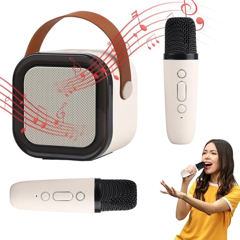 PARLANTE KARAOKE BLUETOOTH C 2 MICROFONOS INALAMBRICOS LUCES PORTATIL