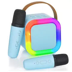 GENERICO - PARLANTE KARAOKE BLUETOOTH C 2 MICROFONOS INALAMBRICOS LUCES PORTATIL
