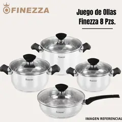 FINEZZA - Juego de ollas de acero de 8 pzs. (FZ-1006TV-IN)