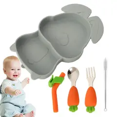 GENERICO - Plato de silicona bebe con cubiertos modelo Conejito