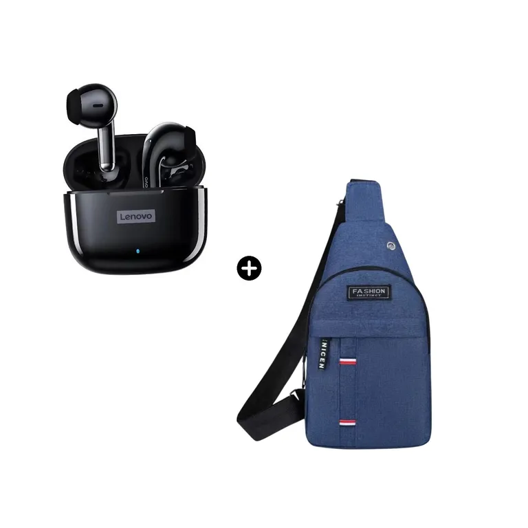 Audífono LP40 PRO Negro BT + Morral Riñonera Antirrobo Azul