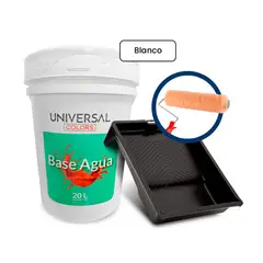 UNIVERSAL COLORS - Pintura Látex Acrílico Antihongos blanco mate 5gl + Rodillo 12 Toro +Bandeja