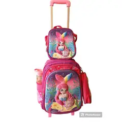 GENERICO - MOCHILA INFANTIL + LONCHERA + CARTUCHERA CON LUCES 3D CON RUEDAS