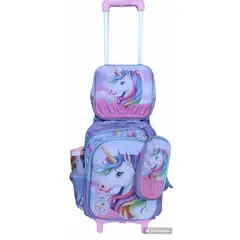 GENERICO - MOCHILA INFANTIL + LONCHERA + CARTUCHERA CON LUCES 3D CON RUEDAS