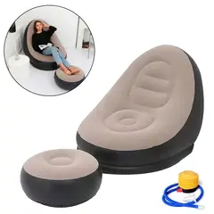 GENERICO - Sofá Sillón Inflable Puff con Posapiés Beige y Negro Inflador Incluido