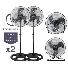 BELESSI - Set x2 Ventiladores 3 en 1 Industrial 18", 90W, 3 Velocidades