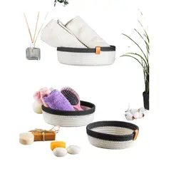 DORELINE - Set de 3 canastas de yute con tapa color negro y blanco