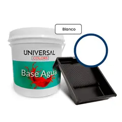 UNIVERSAL COLORS - Pintura Látex Acrílico Antihongos blanco mate 1gl +Bandeja profesional