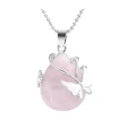 LUCYANA JOYAS Y ACCESORIOS - Collar para Mujer en Cuarzo Rosa Mariposa - Joyas Lucyana