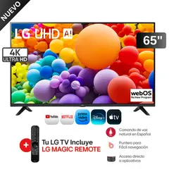 LG - Televisor 65 Pulg. LED Smart TV 4K UHD con Thinq AI 65UT7300PSA l Control Magic